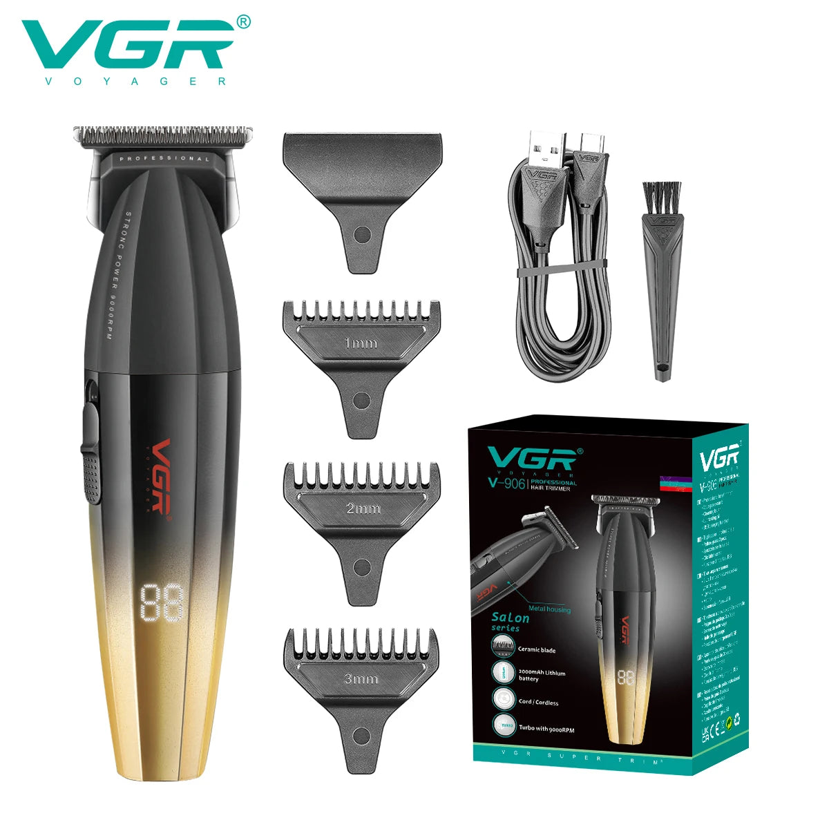 VGR Professional Electric Scissor 9000 RPM High end Hair Clipper Gradient Color Metal Body Carving Home Hair Trimmer V-906 Peaceful Pleasures Health and Wellness USB 2