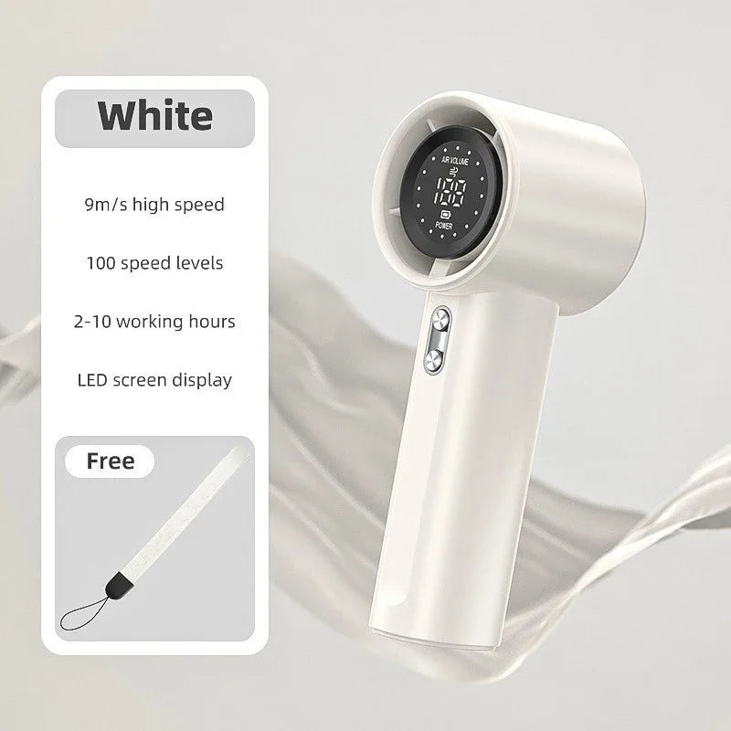 Lenovo 100 Levels Small Fan Usb Digital Display Rechargeable Handheld High-speed Powerful Wind Handheld Turbo Portable Fan Peaceful Pleasures Health and Wellness White