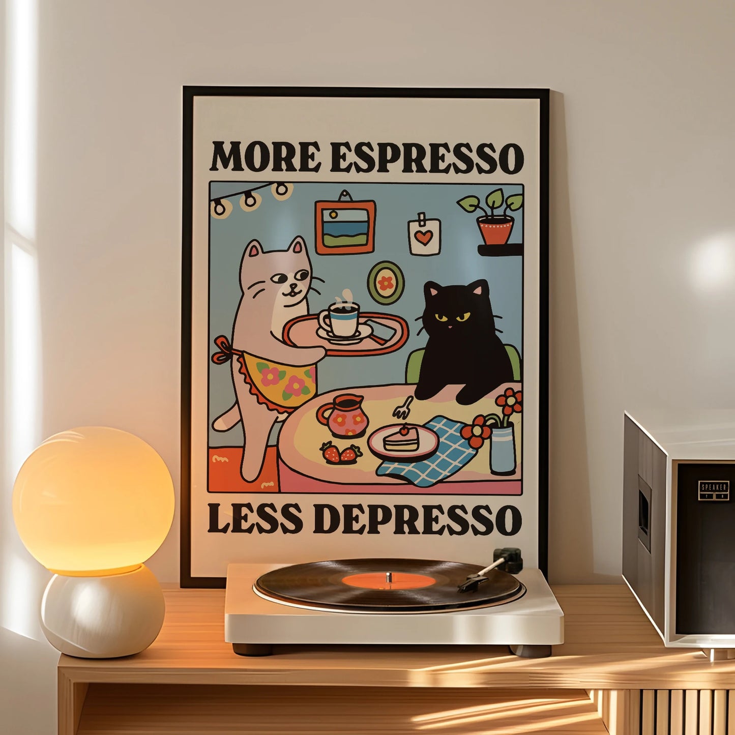 More Espresso Black Cat Canvas Wall Art Print | Home Decor