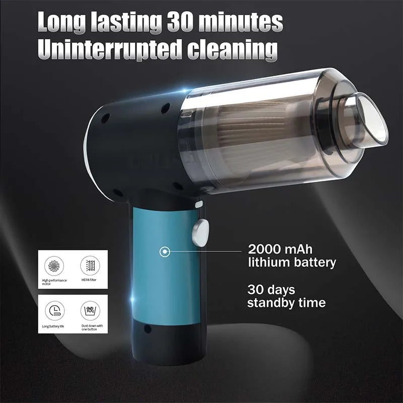 Handheld Portable 12V High Suction Mini Wireless Car Vacuum Cleaner Multi-function Wet/Dry 2000mAh Battery Peaceful Pleasures Health and Wellness