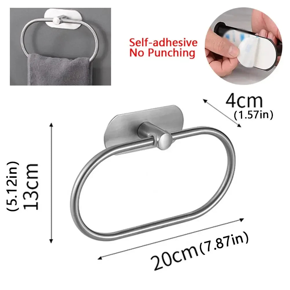 Black Self-Adhesive Stainless Steel Towel Holder Bar Rack