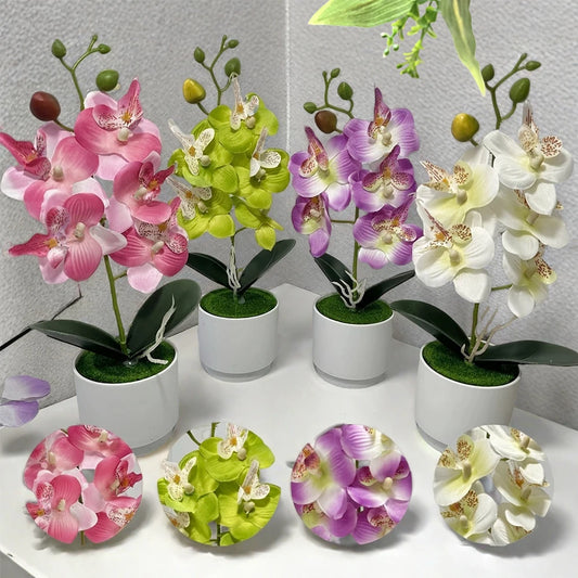 White Artificial Orchid with Vase | Silk Faux Flower Home Decor