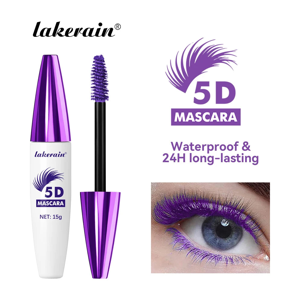 Lakerain 5D Mascara Eyelashes Lengthening Long-Lasting Intense Black Waterproof Nourishing Smudge-Proof Mascara Eye Makeup Peaceful Pleasures Health and Wellness