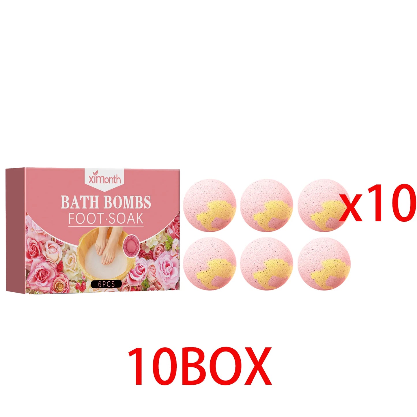 Rose Fizzing Foot Soak Bath Bombs – 6pc Exfoliating Spa Set