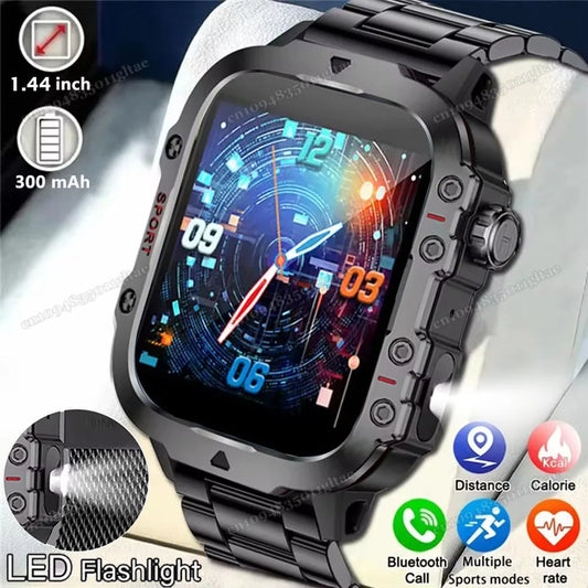 Outdoor Sports Smart Watch 1.44 inch HD Screen LED Flashlight Bluetooth Talking AI Voice Assistant Smart Watch Men Women Gifts Peaceful Pleasures Health and Wellness