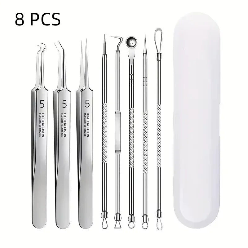 8-Piece Stainless Steel Blackhead Extraction Tool Kit