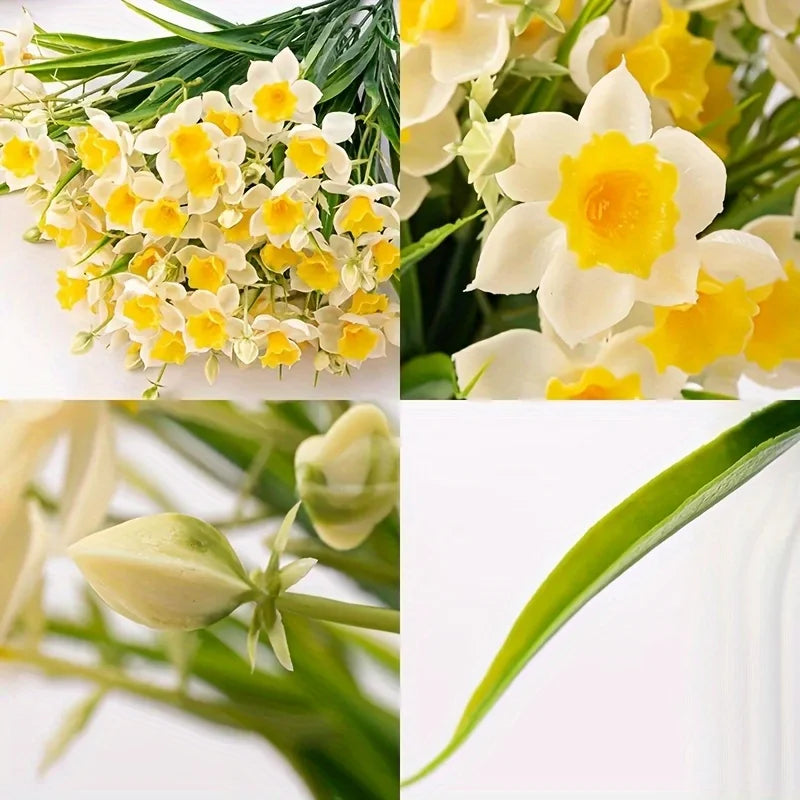 White Yellow Faux Daffodil Bouquet – Artificial Narcissus Flowers