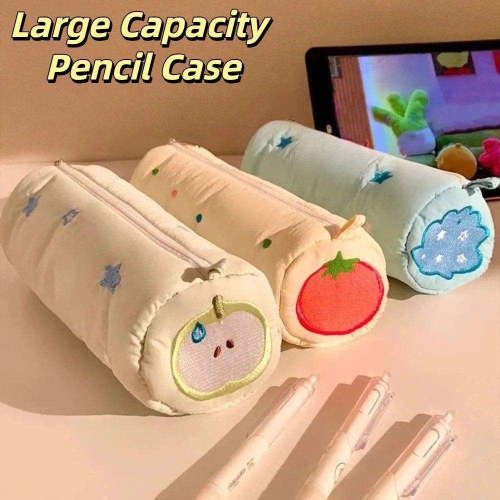 Embroidery Pencil Case Pouch Little Star Single Layer Makeup Lipstick Bag Stationery Holder Simple Pen Case School Office Supply Peaceful Pleasures Health and Wellness