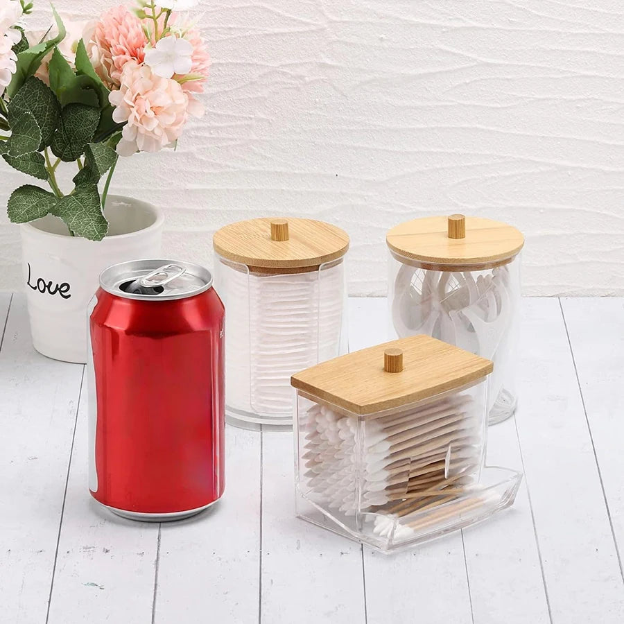 3-Piece Apothecary Bathroom Organizer Set – Q-Tip, Cotton Ball & Swab Dispenser with Lids