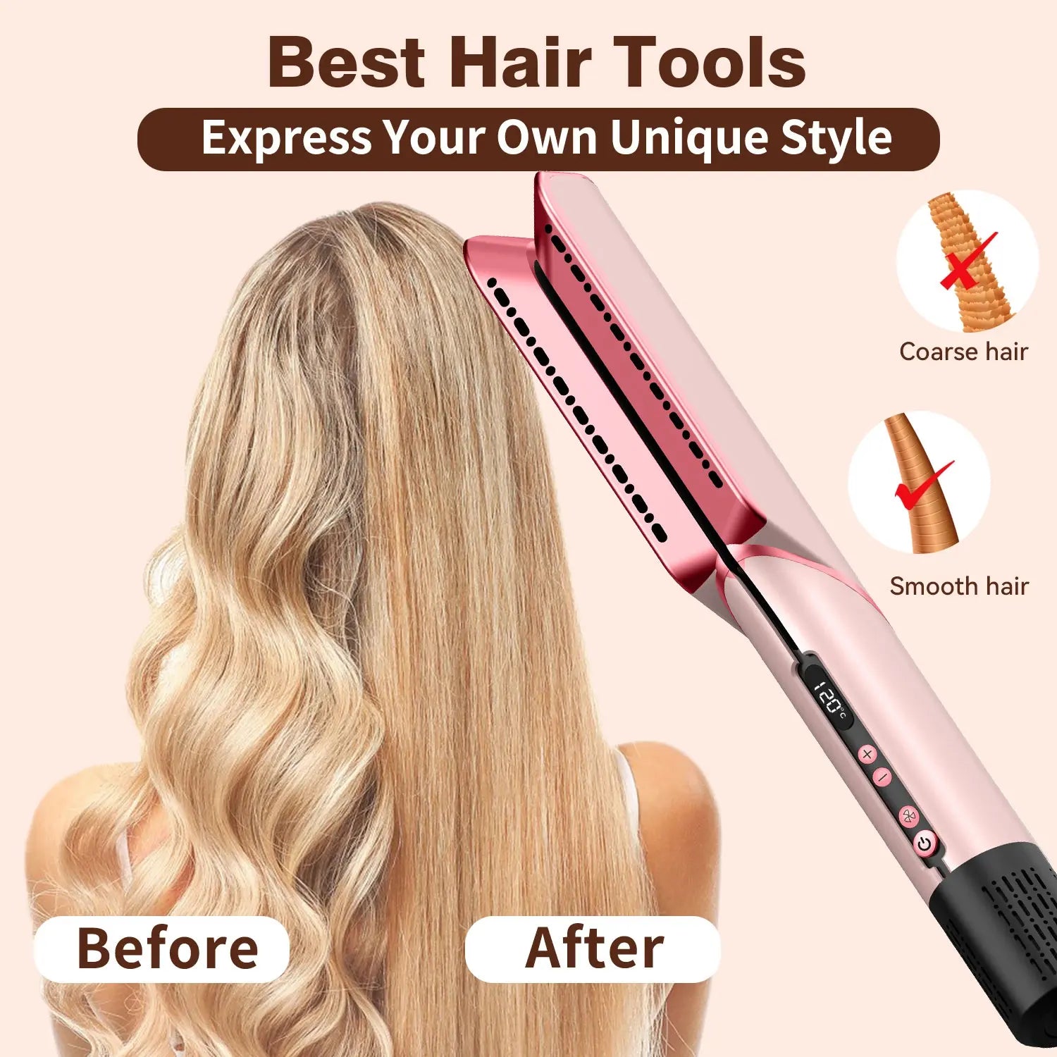 2 in 1 Hair Straightener & Hair Dryer Negative Ion Hair straightener Dry wet use High-Speed Brushless Motor Straightening Brush Peaceful Pleasures Health and Wellness