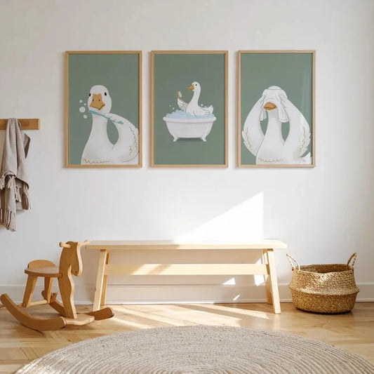 Silly Goose Canvas Wall Art Set of 3 | Cartoon Home Decor Canvas Wall Art Peaceful Pleasures Health and Wellness G4542-3pcs 21x30cm Unframed