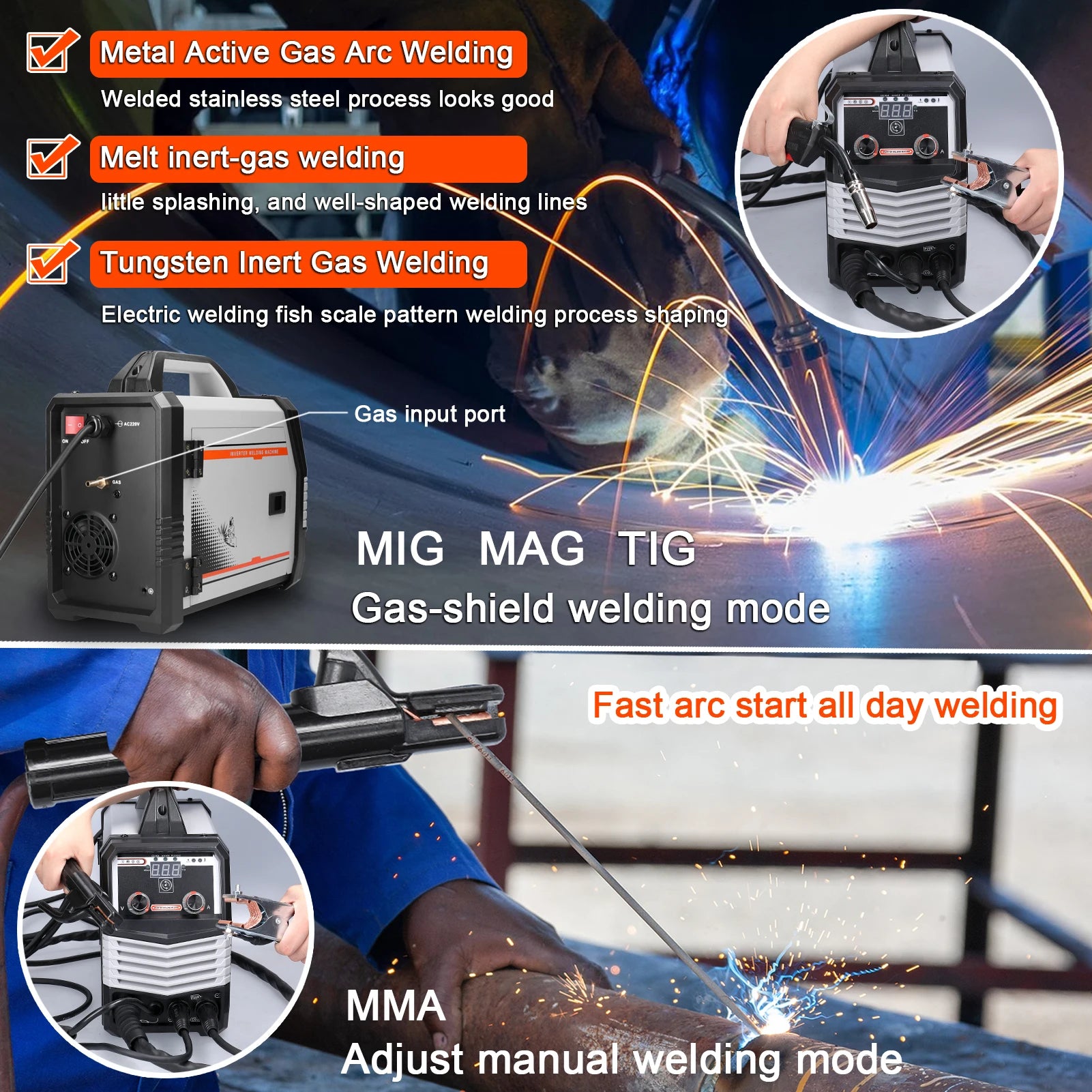 MIG MMA MAG TIG-160C Inverter Welders Electric Welding Machine Equipment Intelligent Welders 4in1/2in1/Welding Wire(optional) Peaceful Pleasures Health and Wellness
