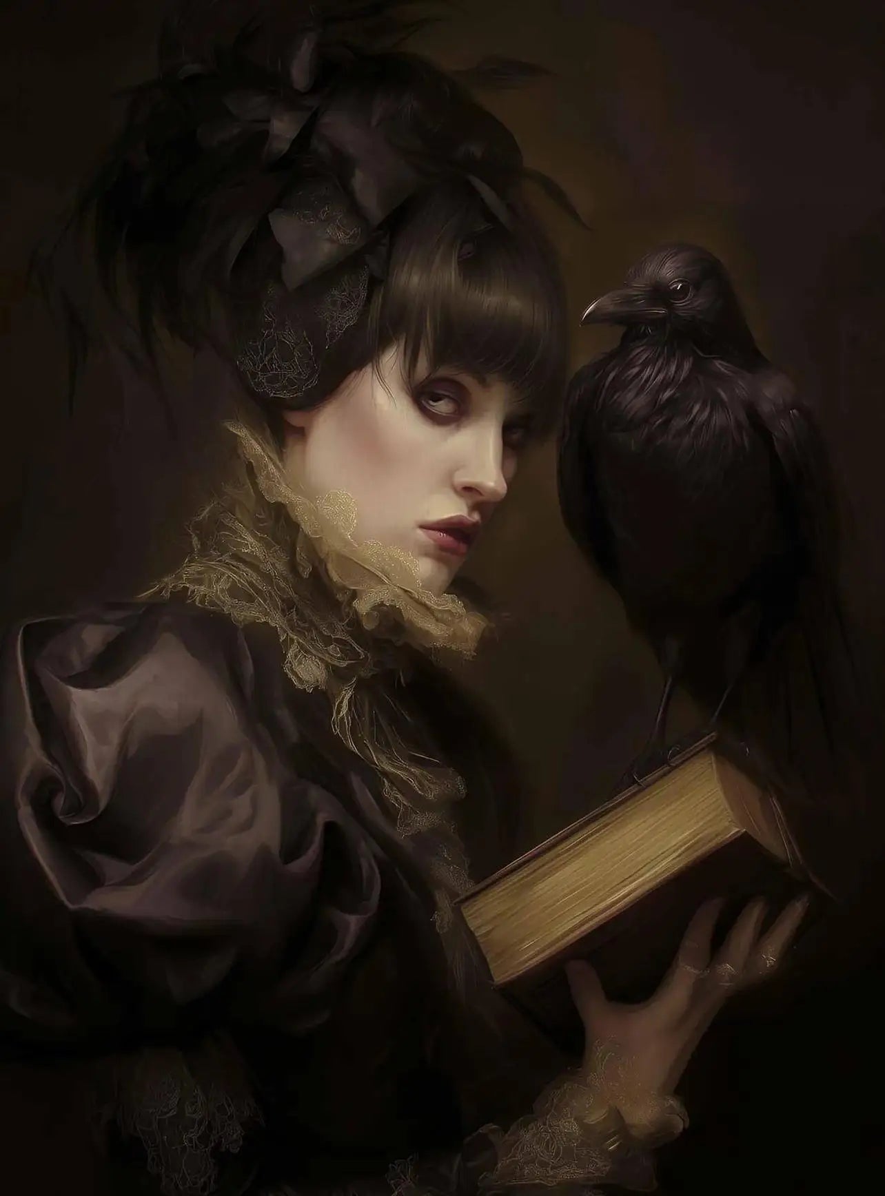 Dark Victorian Reaper Crow Ghost Canvas Wall Art Print | Gothic