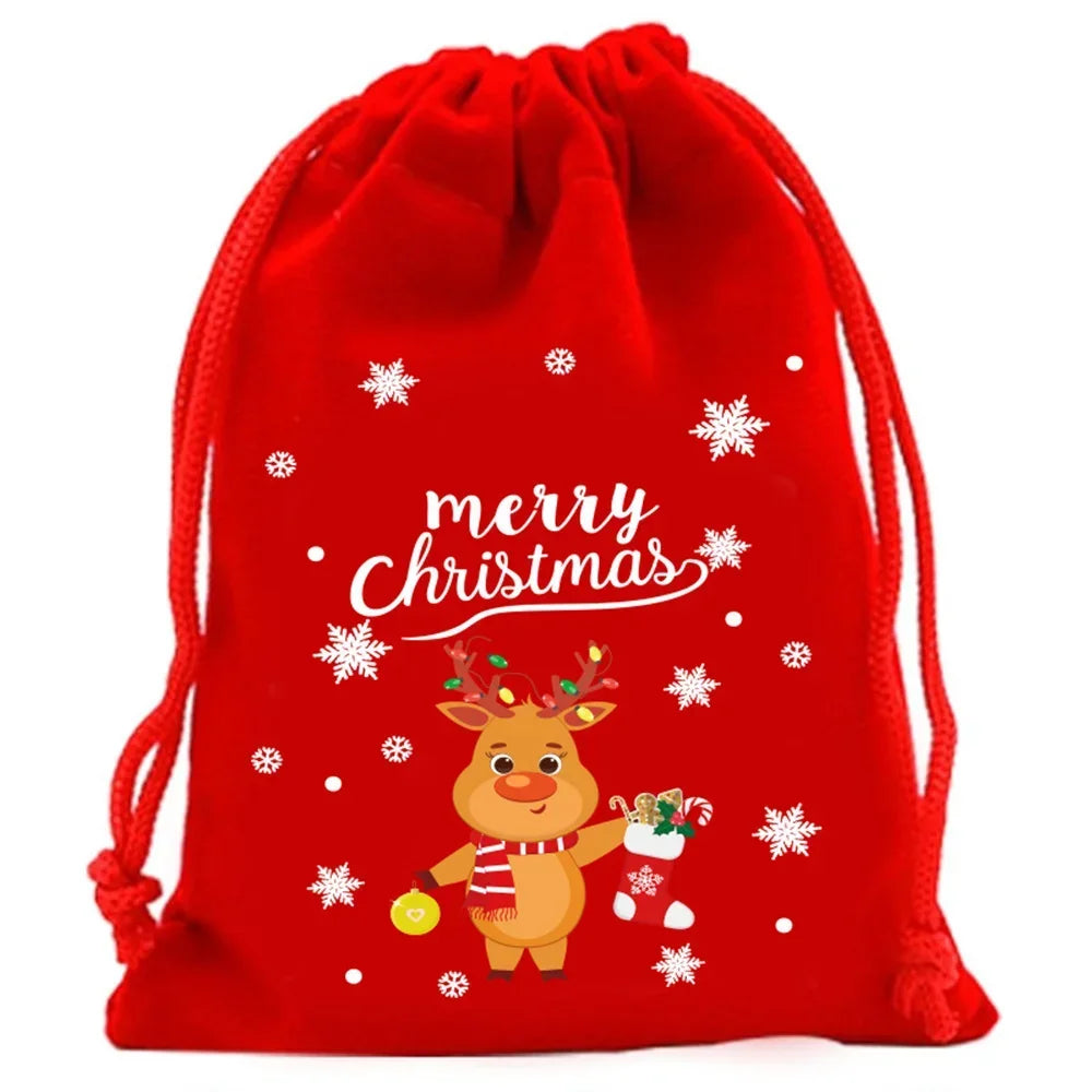Christmas Velvet Drawstring Gift Bags | Candy & Jewelry Pouches