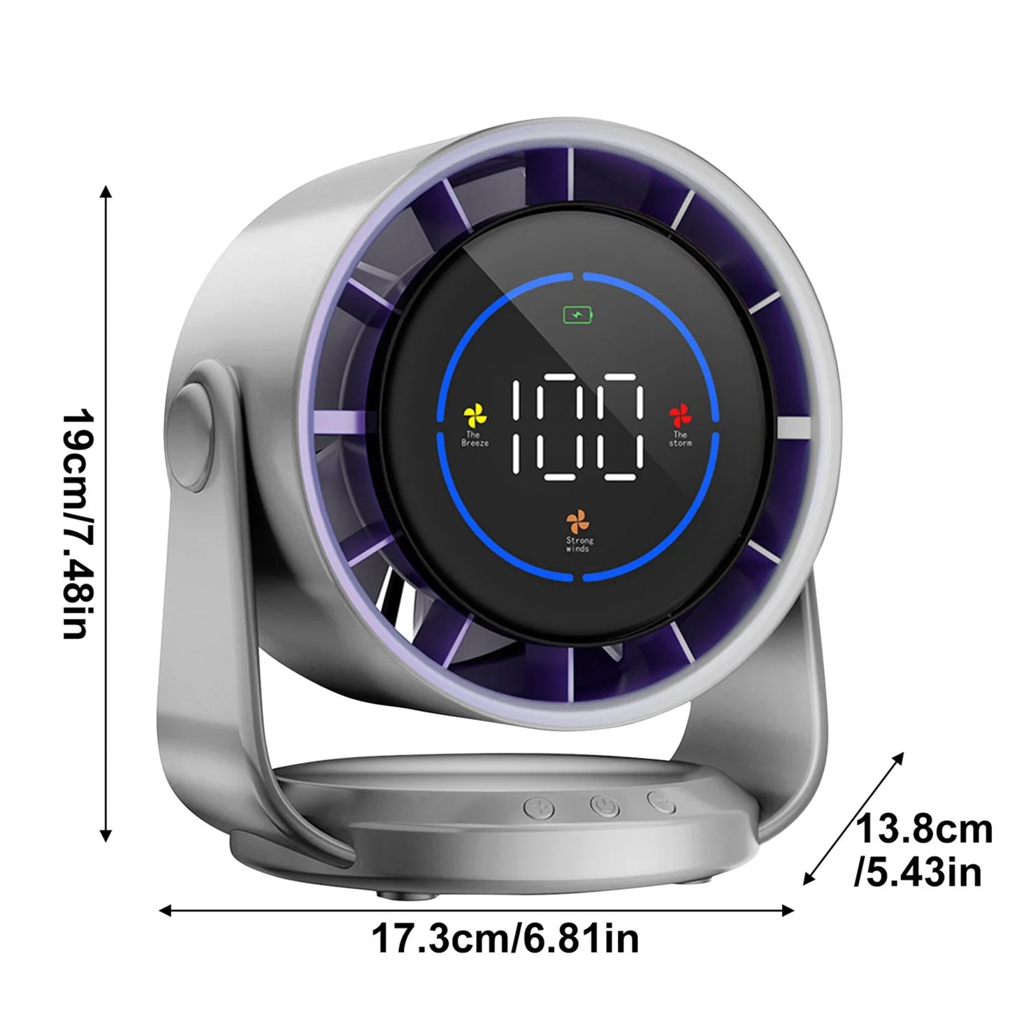 URGGU Rechargeable Clip-On Fan with LED Light | 3 Speeds
