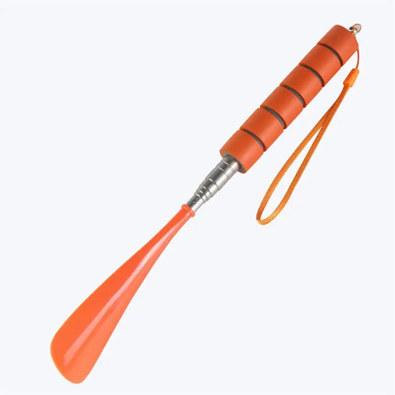 Portable Retractable Shoe Horn Stainless Steel Telescopic Shoe Puller for Travel Compact Extendable Handle for Easy Use Peaceful Pleasures Health and Wellness orange