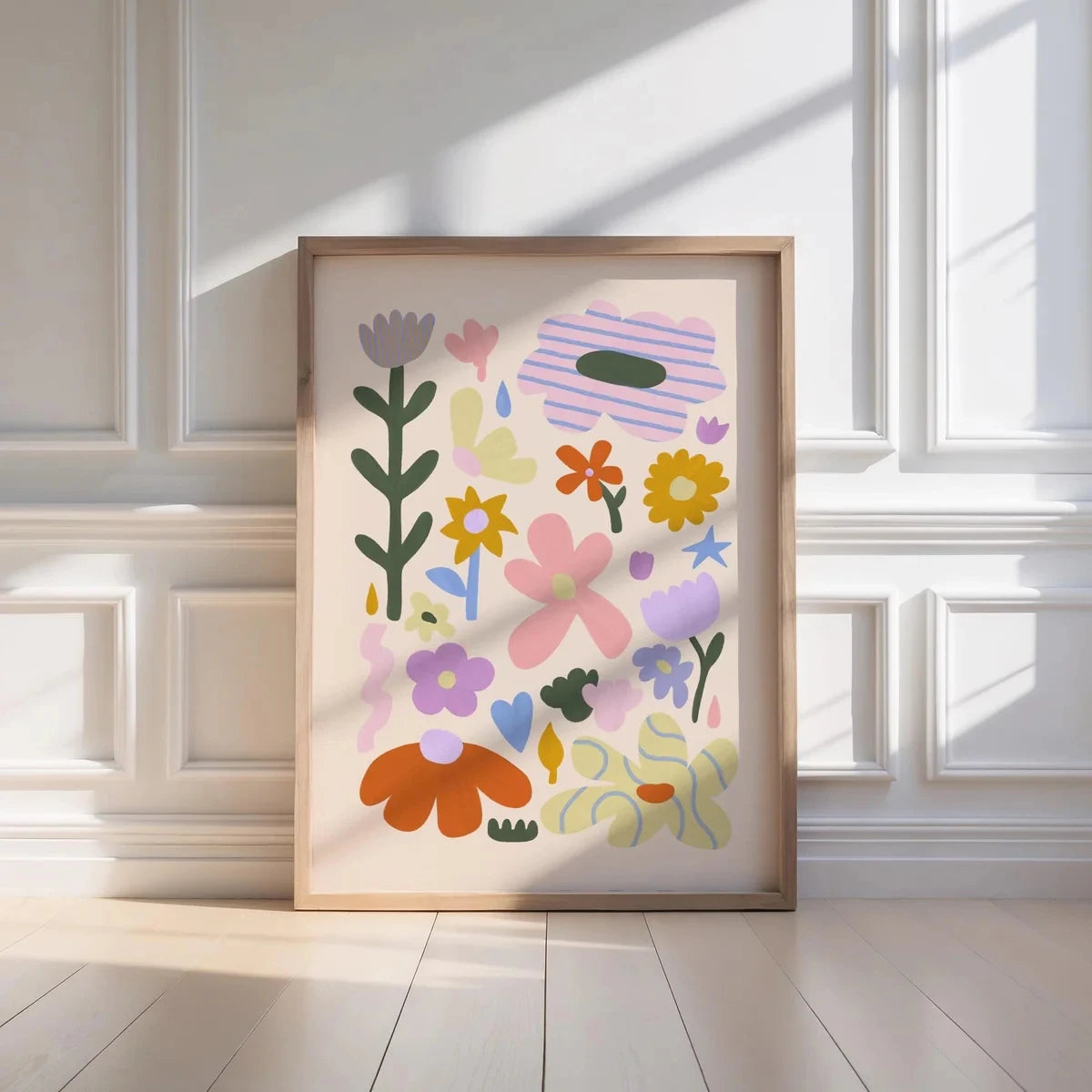 Cartoon Garden Flower Canvas Wall Art Print | Kids Room Decor