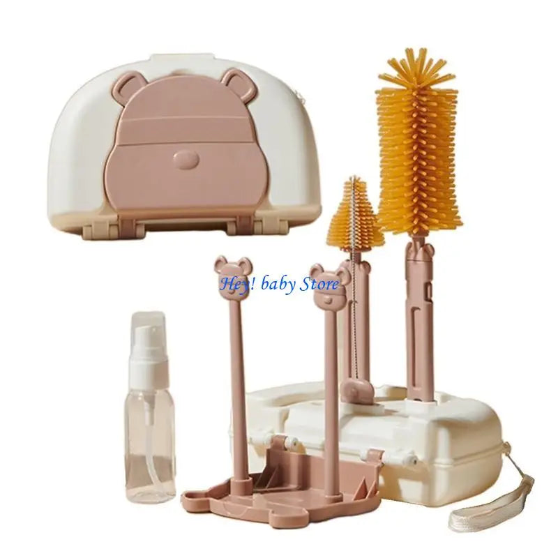 Baby Bottle Brush Set | Silicone Travel Kit & Drying Rack