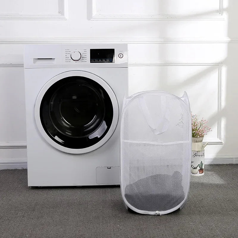 Large Capacity Dirty Clothes Basket Storage Bucket Mesh Bathroom Portable Foldable Dirty Clothes Basket Peaceful Pleasures Health and Wellness White
