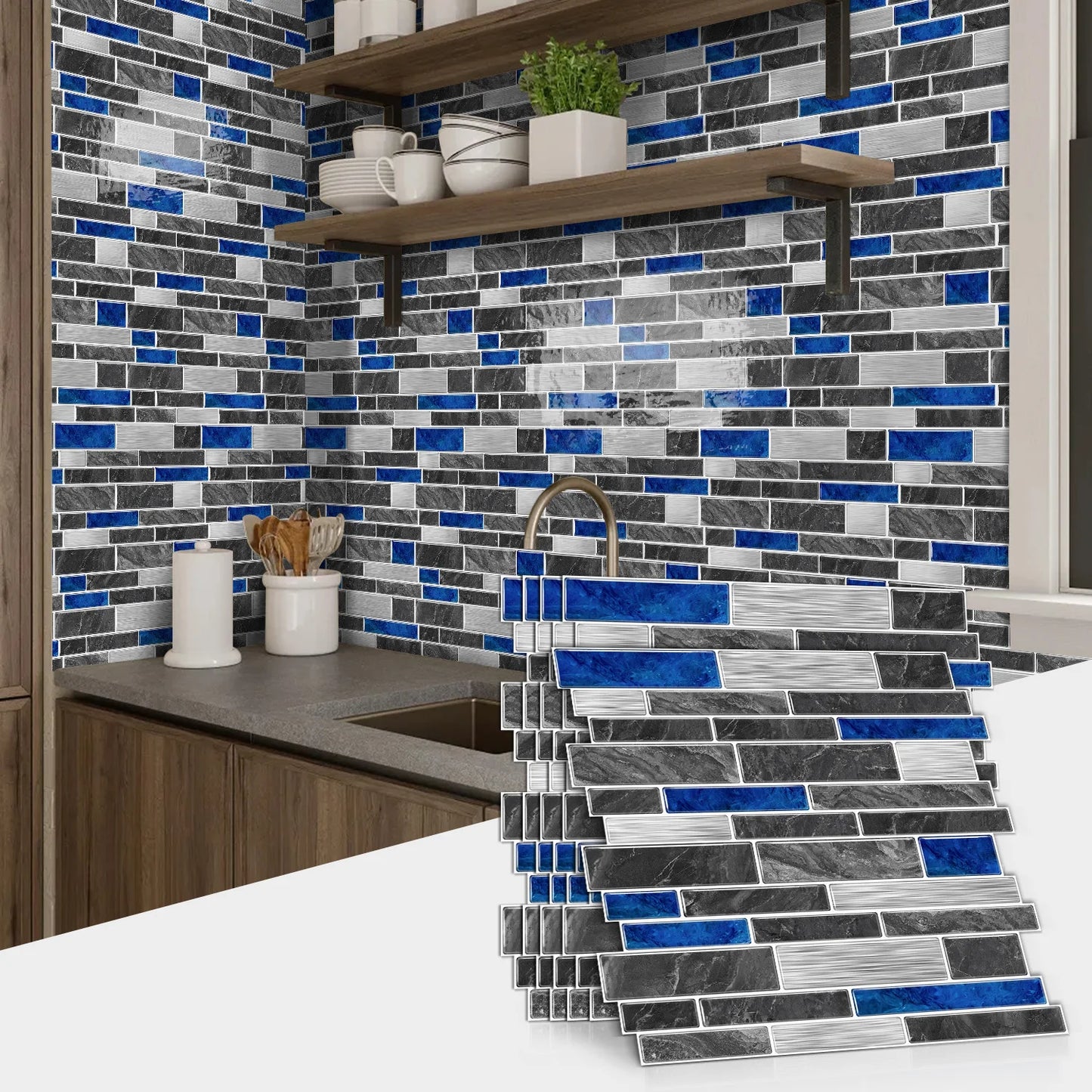 Marble-patterned self-adhesive wall sticker, waterproof and oil-proof PVC tile decal for kitchen and bathroom room decoration Peaceful Pleasures Health and Wellness SPT203 1PC