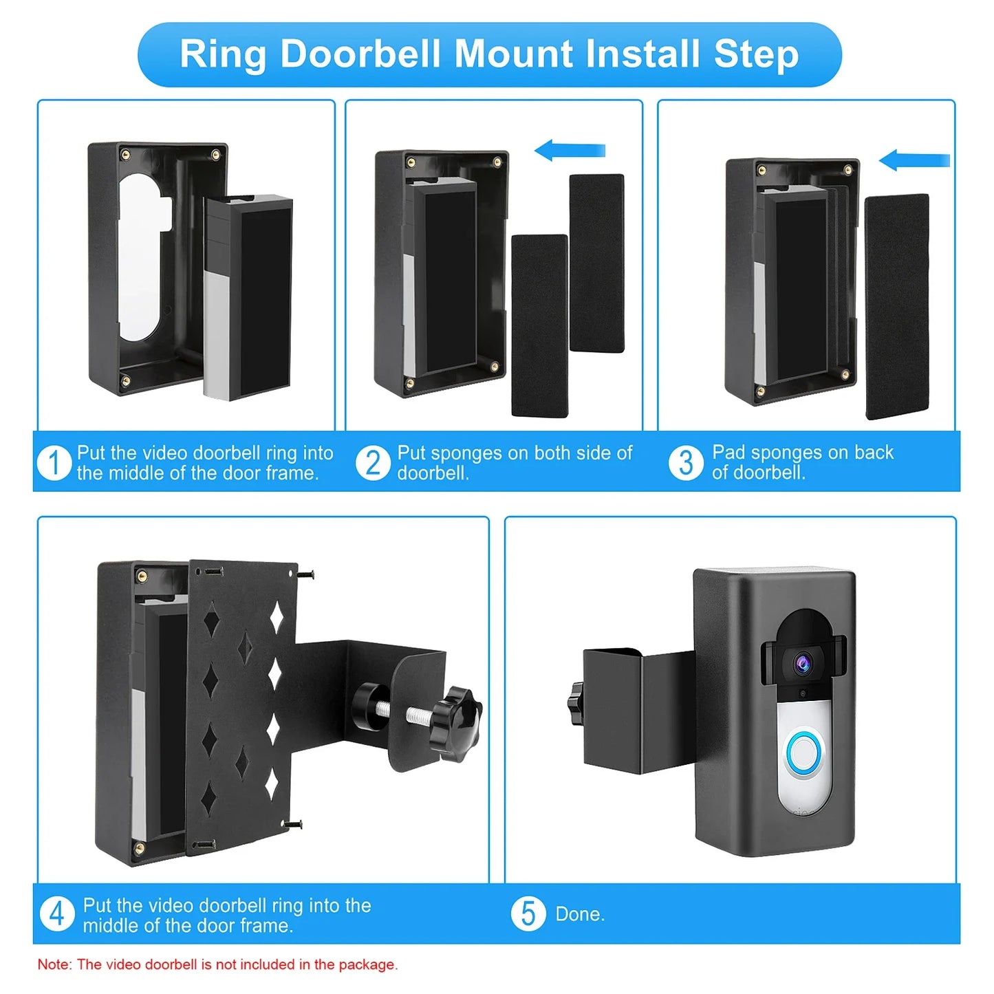 Doorbell Mount Easy Installation No Drill Compatible Anti-theft Video