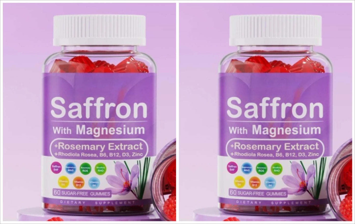 Saffron Gummies 4-Month Supply | Magnesium B6 B12 D3 Sugar-Free