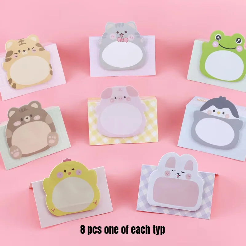 New 8 Packs Cartoon Small Animal Special-shaped Sticky Notes Office Simple Shape Creative Sticky Notes Cute Colorful Note Paper Peaceful Pleasures Health and Wellness 8pcs one of each typ