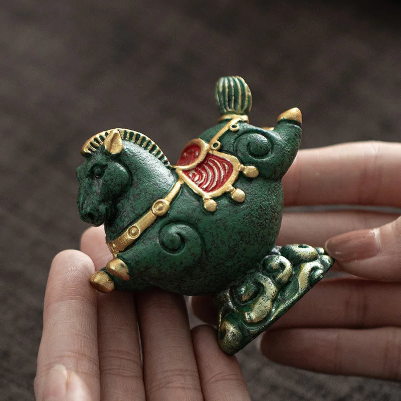 Flying Horse Green Sandstone Tea Pet Figurine | Luck & Wealth Tea Pet Figurine Peaceful Pleasures Health and Wellness