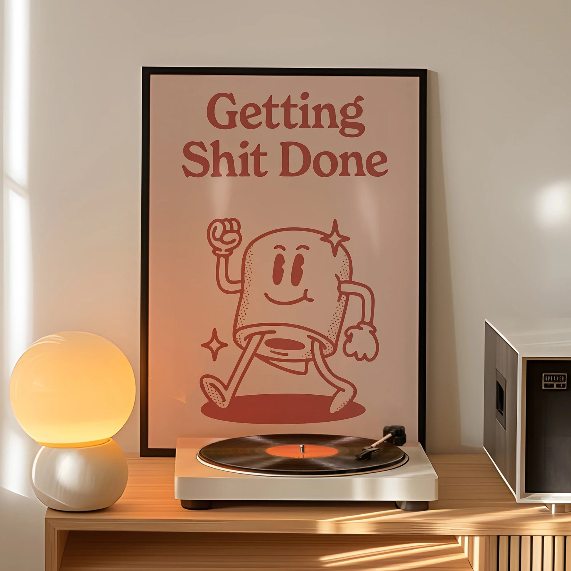 Getting Shit Done Retro Pink Background Wall Art Prints Canvas Painting Poster Picture For Living Dining Kitchen Room Home Decor Peaceful Pleasures Health and Wellness