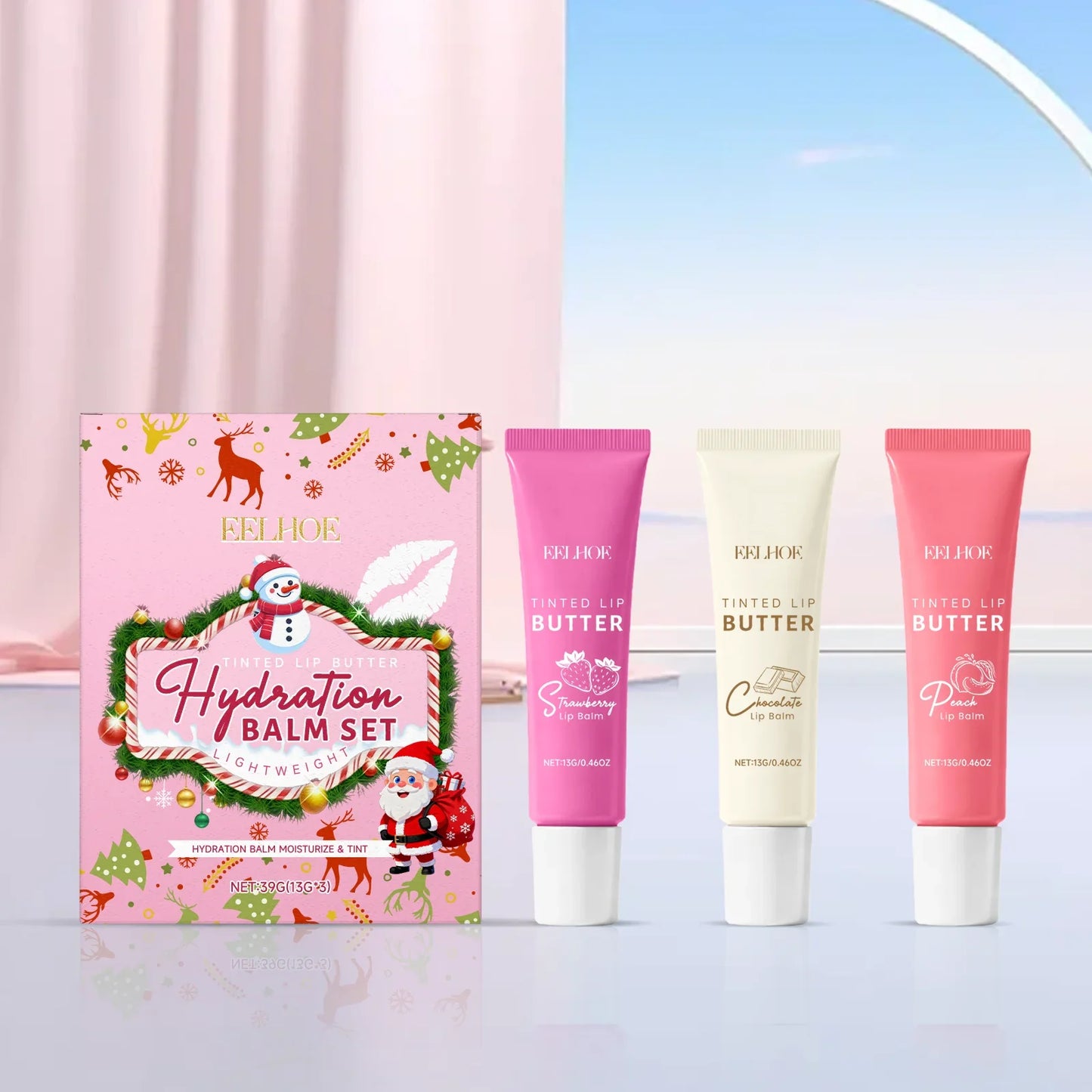 EELHOE Christmas Tinted Lip Balm Set – Moisturize & Exfoliate