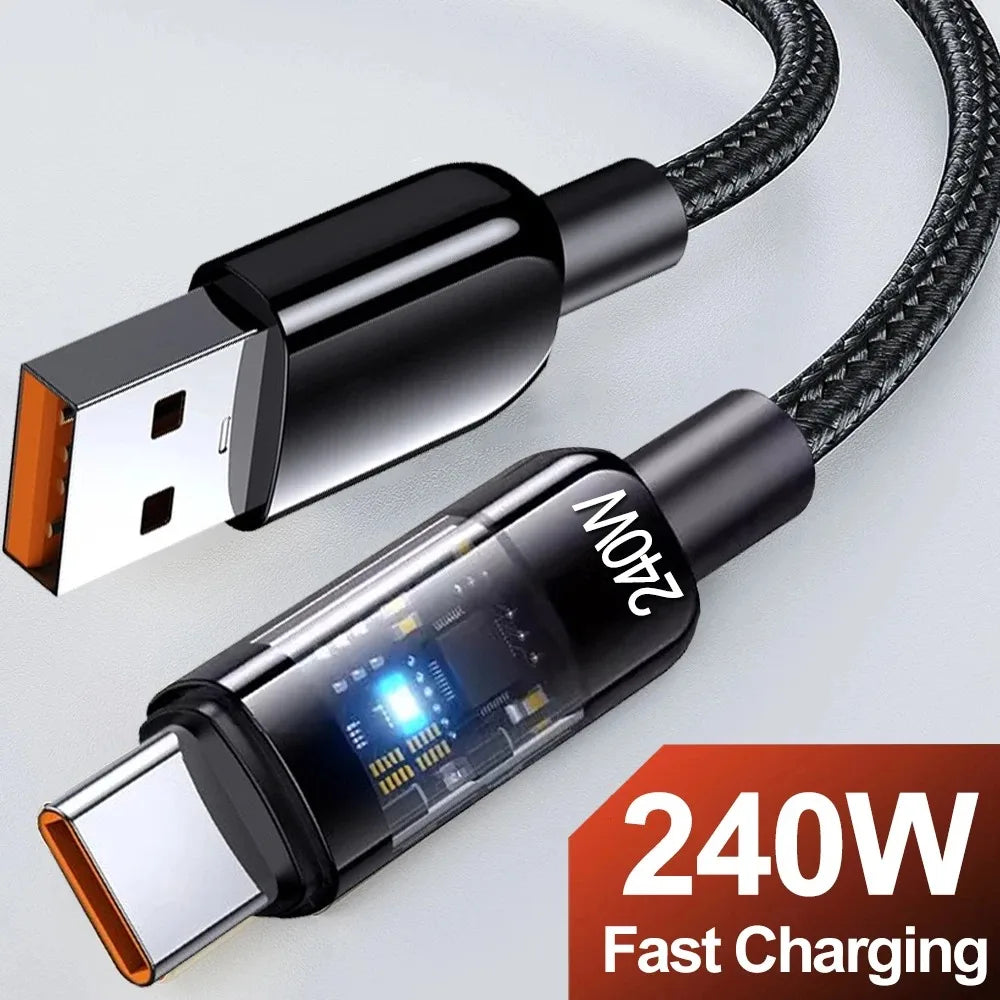 240W USB-C Fast Charging Cable | Nylon Braided Transparent