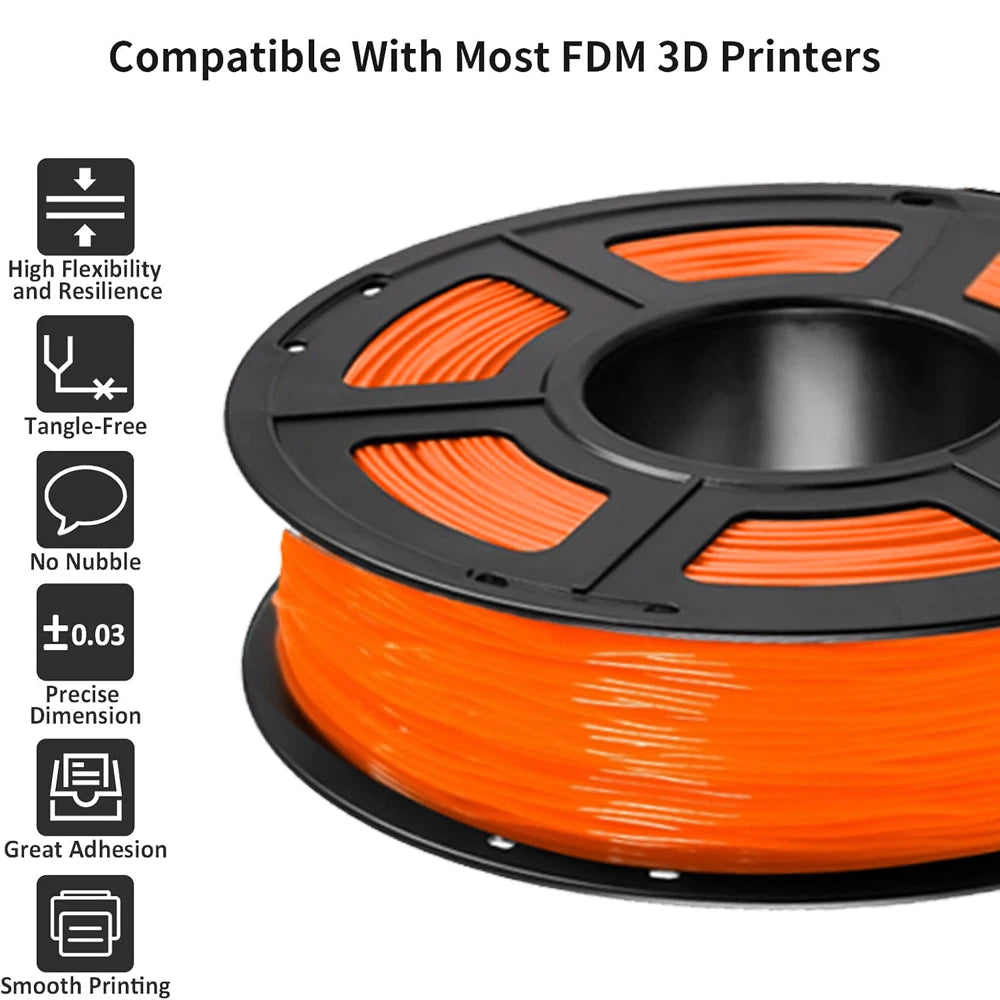 95A Orange TPU Filament 1.75mm Flexible 3D Printer Spool 250g