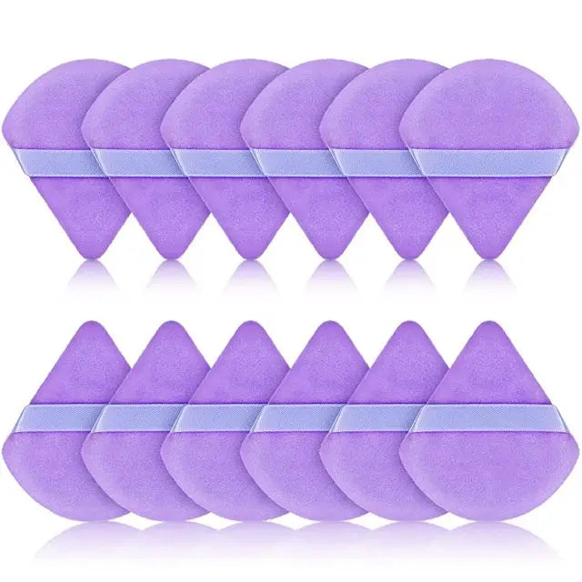 12-Pack Triangle Velvet Powder Puffs – Makeup Blending Tool Makeup Powder Puff Peaceful Pleasures Health and Wellness 12pcs Purple