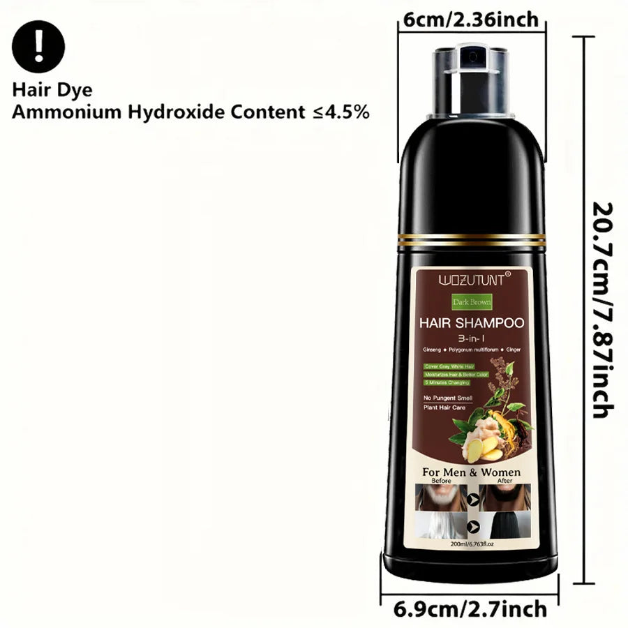 200ml 3 In 1 Natural Herbal Hair Dye Shampoo Black Dark Brown Cover Gray Deep Nourishing Fast Hair Coloring Cream for Women Men Peaceful Pleasures Health and Wellness 200ml Dark brown