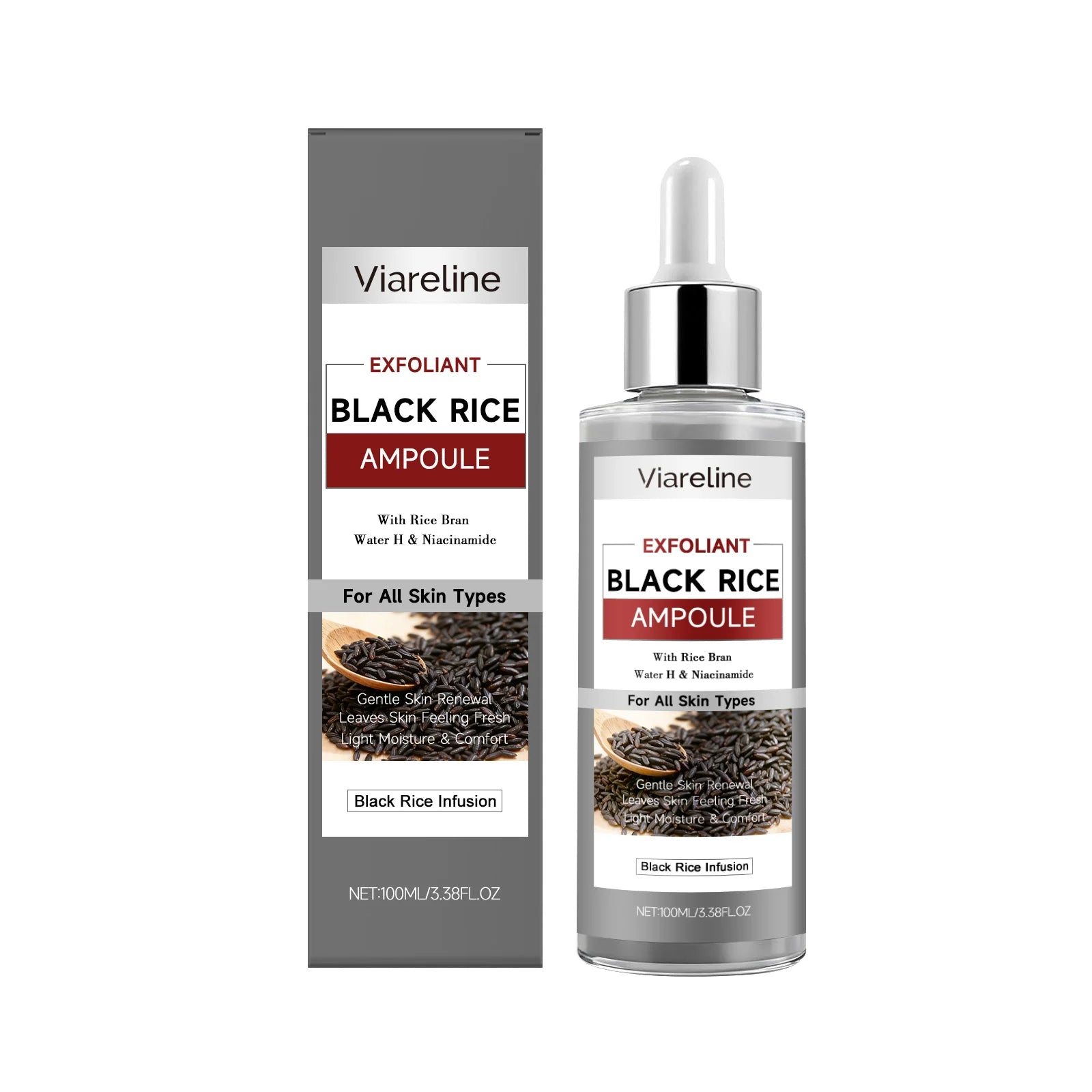 Black Rice Exfoliating Essence Remove Dead Skin Blackhead Removal Shrink Pores Hydrating Brightening Softening Glow Facial Serum Peaceful Pleasures Health and Wellness 100ml boxed