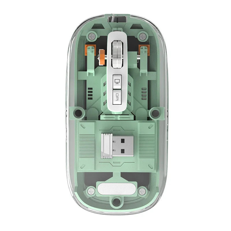 3 Modes Wireless Bluetooth Transparent Gaming Mouse DPI Adjustable Rechargeable Battery Display Silent Mice for PC ipad Laptop Peaceful Pleasures Health and Wellness green