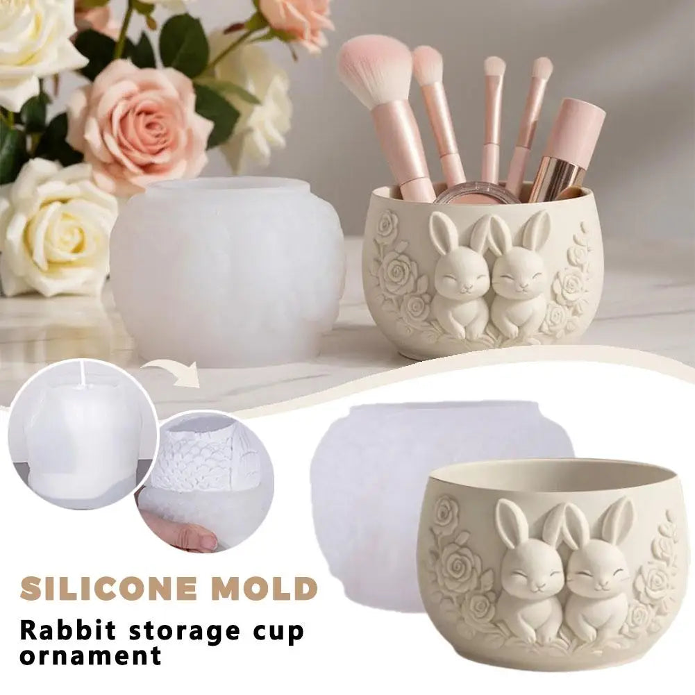 Rabbit Rose Silicone Mold | DIY Cement Resin Candle Holder Planter
