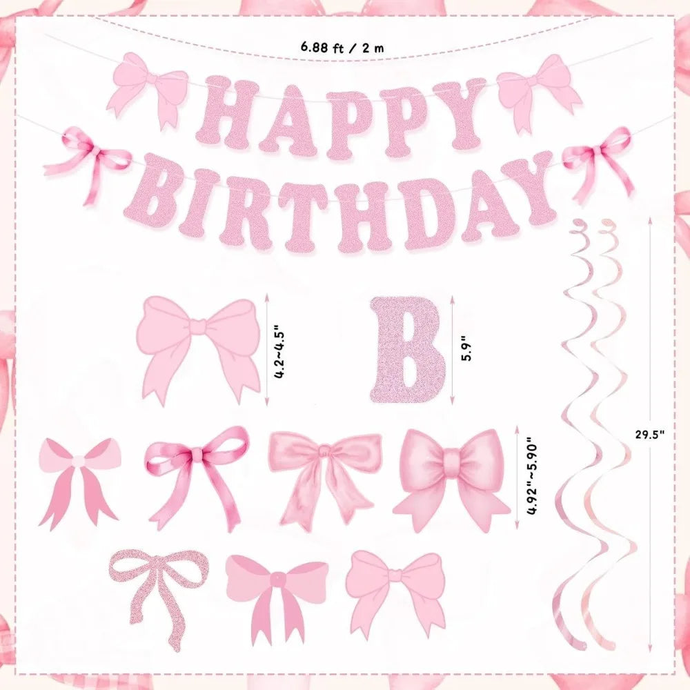 Bow Theme Happy Birthday Banner & Balloon Decoration Set