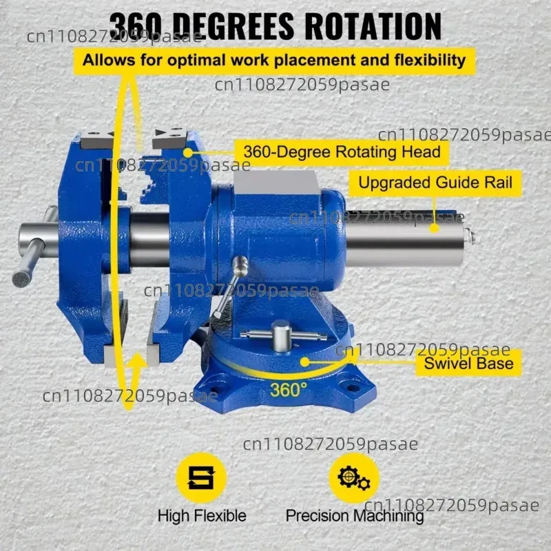 5-Inch Heavy Duty Bench Vice 360° Rotating 30kN Clamp Force