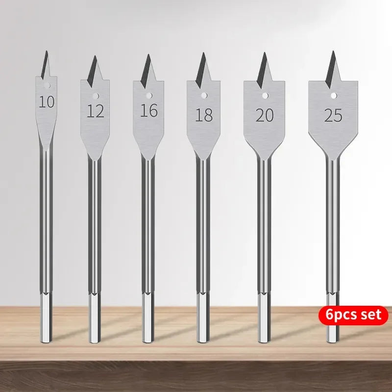 Woodworking Three-point Bit Flat Drill Bits Set Drawer Door Lock Boring Tool Wood Board Flat Drill Hole Enlarger Combination Peaceful Pleasures Health and Wellness 1X 6pcs set