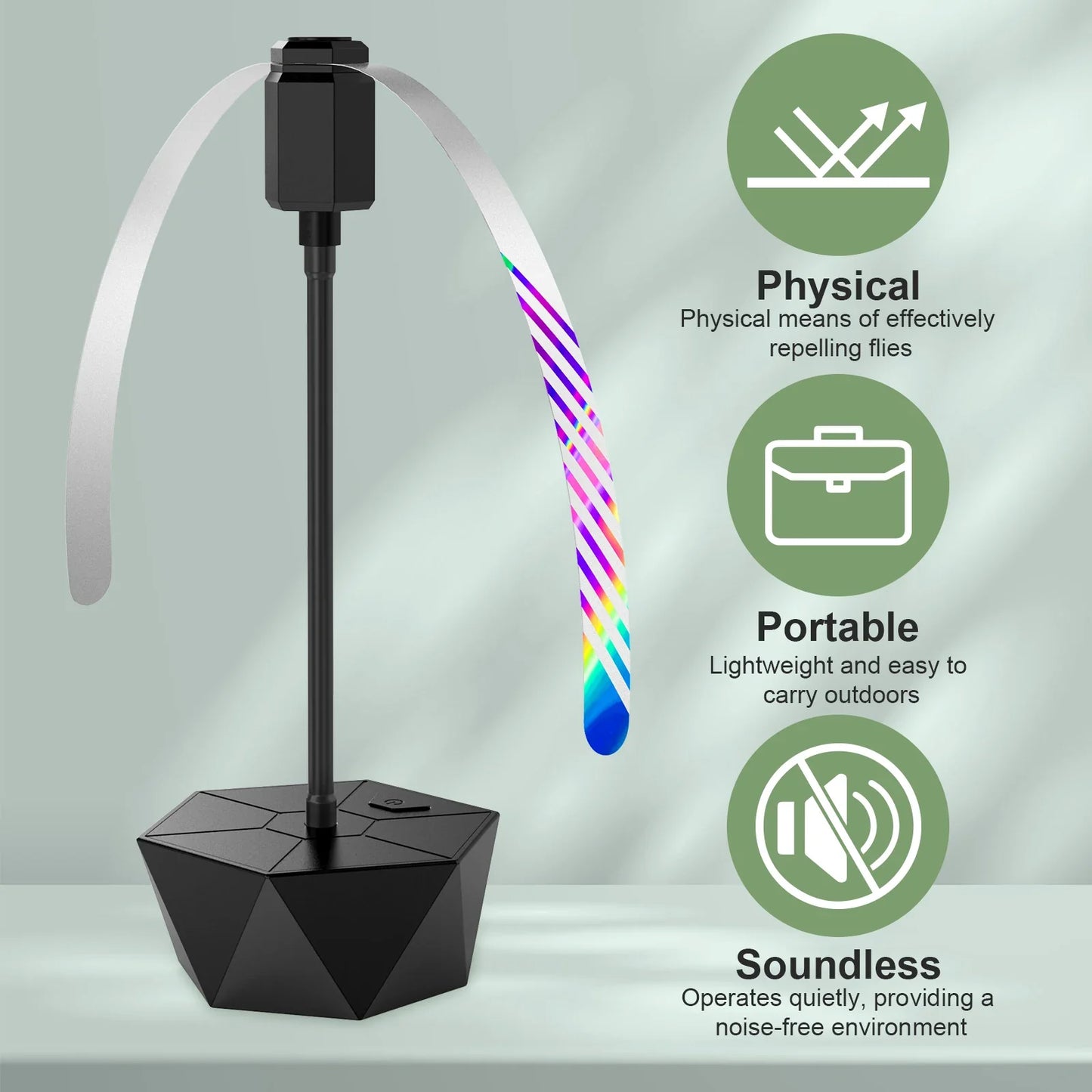 Soundless Fly Repellent Fan – Soft Blades & Hook for Outdoors