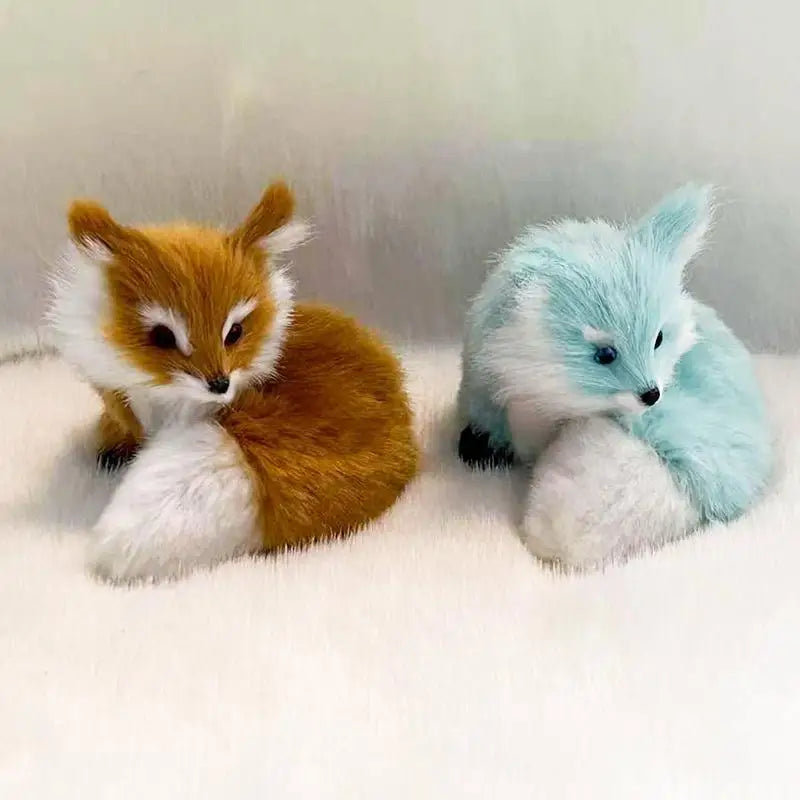 Mini Plush Fox Figurine Set – Lifelike Faux Fur Home Decor