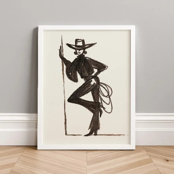 Western Cowboy Cowgirl Line Poster Retro Southwestern Rodeo Fashion Ranch Canvas Painting Wall Art for Living Room Home Decor Peaceful Pleasures Health and Wellness 2 20x30cm