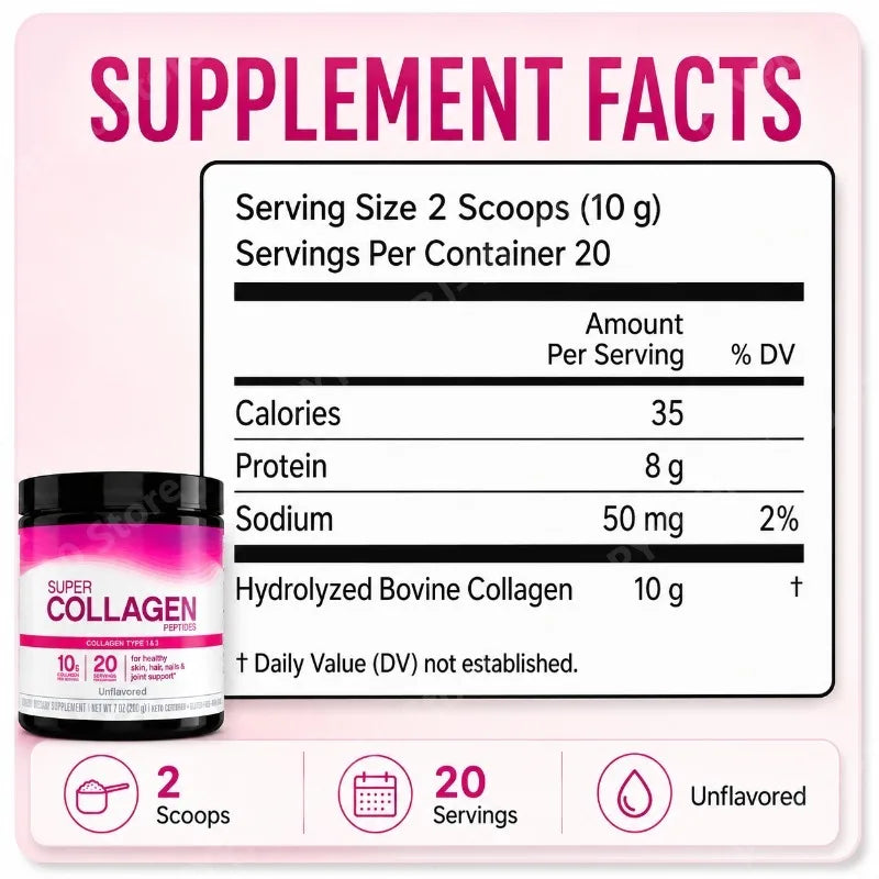 Unflavored Collagen Peptides Powder | 10g Protein, 20 Servings