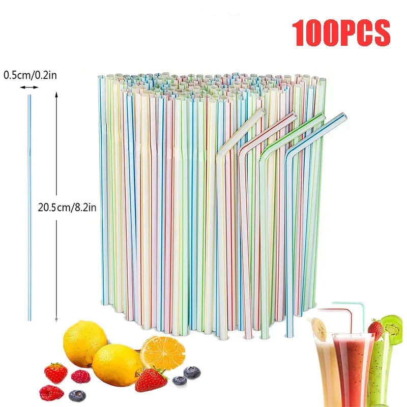 Colorful Flexible Plastic Drinking Straws – Bulk 100–1000 Pack