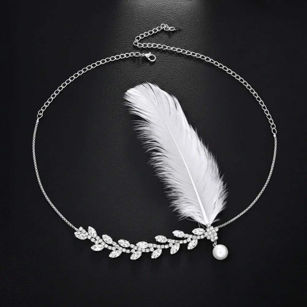 Retro Rhinestone Feather Hairband – Unisex Gold & Silver