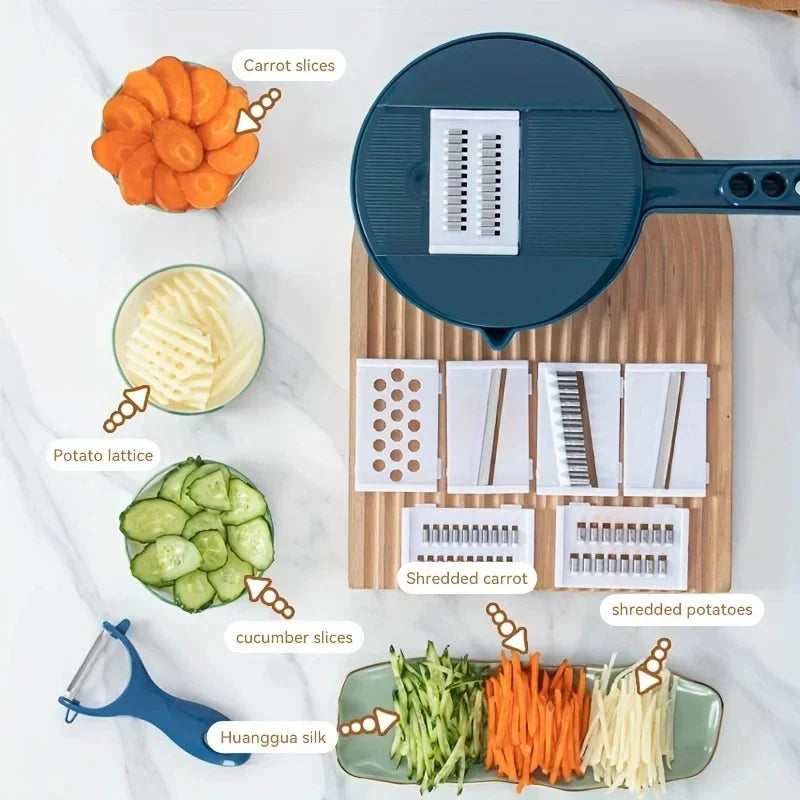 9-in-1 Vegetable Cutter, Slicer & Grater – Manual Kitchen Tool