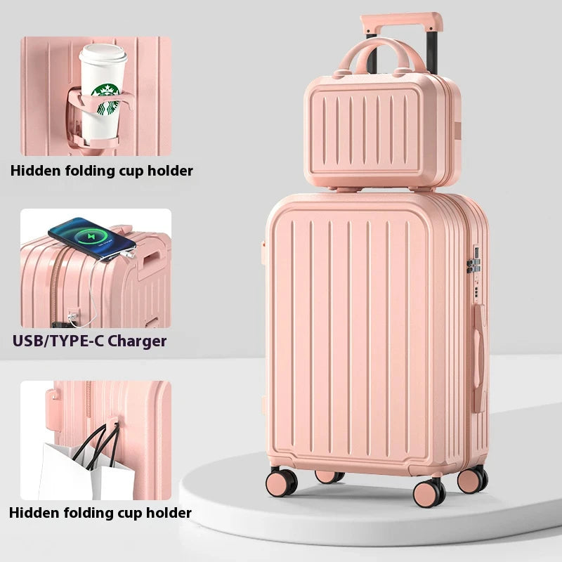 Pastel Color 20/22/24/26/28 Inch Carry On Luggage Set, 2-Piece Lightweight Spinner Suitcase, Girls' Matching Travel Bags Peaceful Pleasures Health and Wellness Pink-Box 24 inch