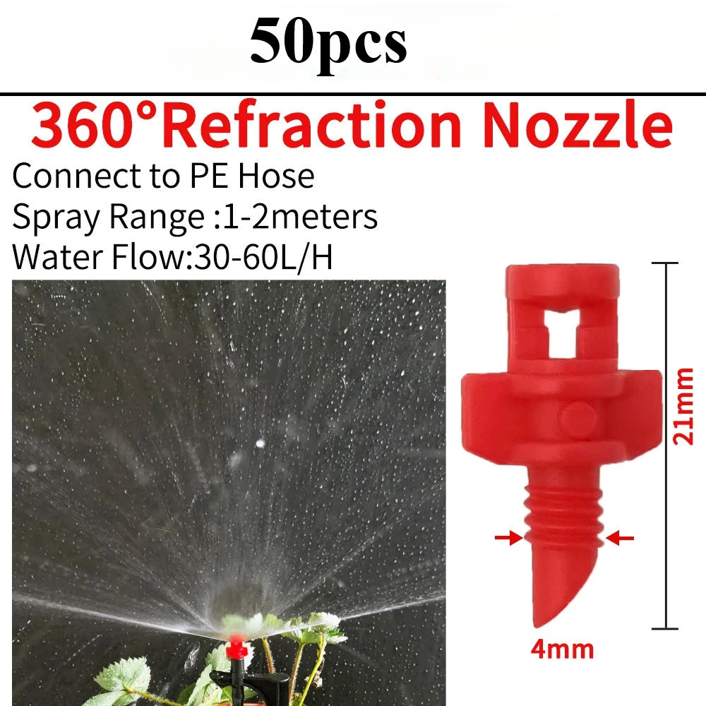 50pcs 90/180/360 Degree Refraction Nozzle Garden Sprinkler Agriculture Irrigation Plant Spray Nozzle for Garden Yard Tree Flower Peaceful Pleasures Health and Wellness