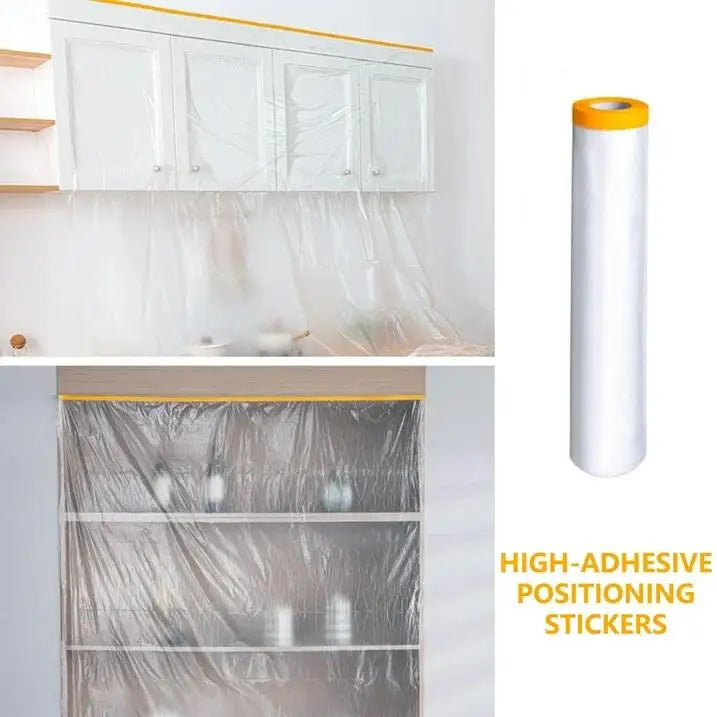 Plastic Cloth Plastic Sheeting with Masking Tape Waterproof Protective Masking Film Prevent Dust Paint for Car Furniture Floor Peaceful Pleasures Health and Wellness
